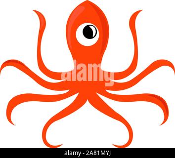Red octopus, illustration, vector on white background. Stock Vector