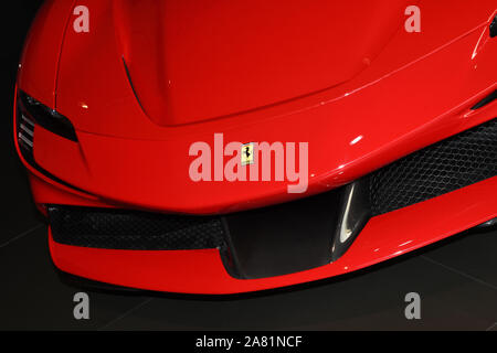 Mugello Circuit, 25 October 2019: Detail of Ferrari SF90 Stradale on display during Finali Mondiali Ferrari 2019 at Mugello Circuit in Italy. Stock Photo