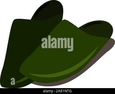 Green slippers, illustration, vector on white background. Stock Vector