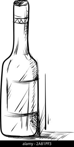 Wine bottle sketch, illustration, vector on white background. Stock Vector