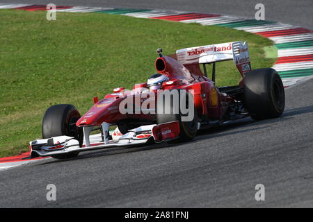 Mugello Circuit, 24 October 2019: Ferrari F1 model F10 year 2010 in action during Finali Mondiali Ferrari 2019 at Mugello Circuit in Italy. Stock Photo