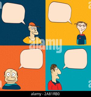 Comic faces with speech bubbles. Vector eps10 illustration Stock Vector