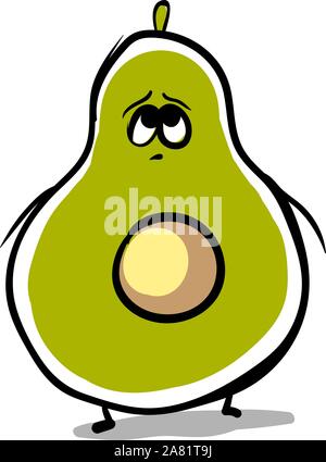 Sad avocado, illustration, vector on white background. Stock Vector