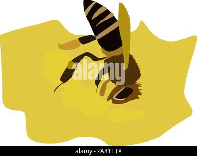 Bee gathering nectar, illustration, vector on white background. Stock Vector