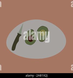 Cutted avocado, illustration, vector on white background. Stock Vector