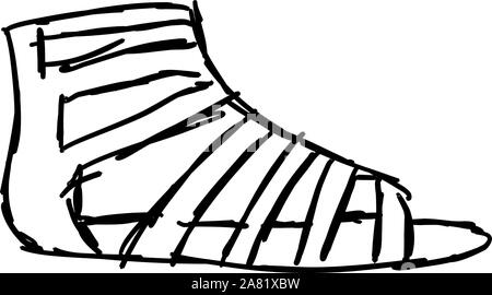 Gladiator shoes sketch, illustration, vector on white background. Stock Vector