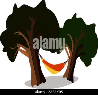 Hammock with trees, illustration, vector on white background. Stock Vector