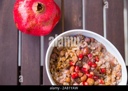 Vegan version of traditional delicious Turkish dessert - Ashura (Asure) or Noah's pudding Stock Photo