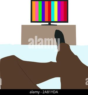 Man watching tv, illustration, vector on white background. Stock Vector