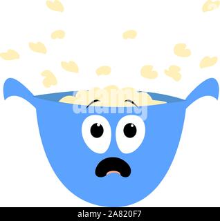 Pop corn in bowl, illustration, vector on white background. Stock Vector