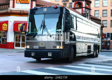 County of Los Angeles Sheriff's Department, LASD Bus on downtown Los Angeles Stock Photo