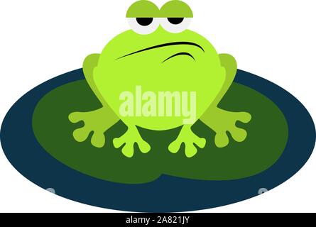 Frog on lotus, illustration, vector on white background. Stock Vector