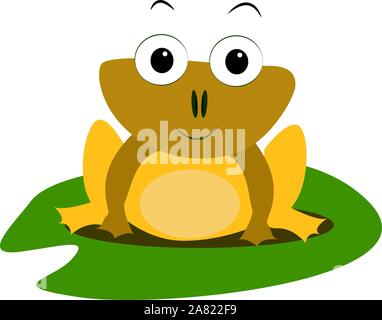 Frog on lotus, illustration, vector on white background. Stock Vector