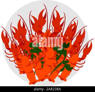Boiled crayfish, illustration, vector on white background. Stock Vector