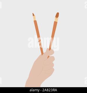 Brushes in hand, illustration, vector on white background. Stock Vector