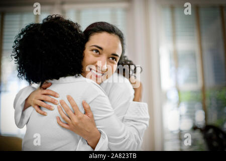 Two friends in bathrobes Stock Photo