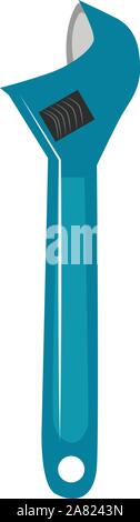 Blue wrench, illustration, vector on white background. Stock Vector