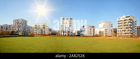 Cityscape with residential buildings in late autumn Stock Photo