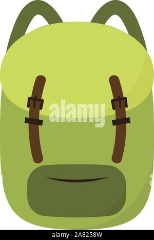 Green backpack, illustration, vector on white background. Stock Vector