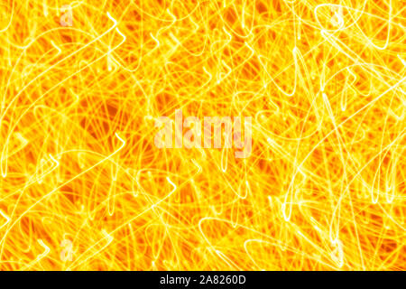 Futuristic blurred lights holiday monochrome background in yellow. Horizontal, soft focus Stock Photo