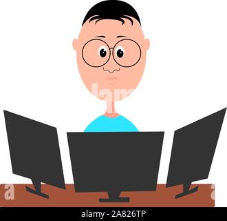 Programmer, illustration, vector on white background. Stock Vector