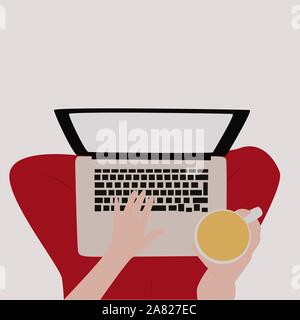 Notebook and coffee, illustration, vector on white background. Stock Vector