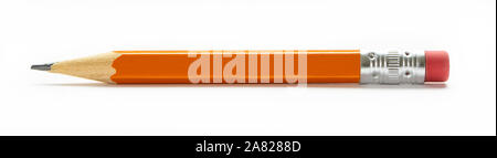 Yellow orange pencil with eraser on a white background Stock Photo