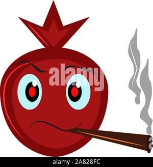 Pomegranate smoking, illustration, vector on white background. Stock Vector