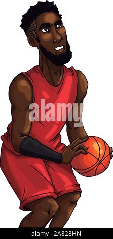 Basketball player in a red jersey, illustration, vector on white background. Stock Vector