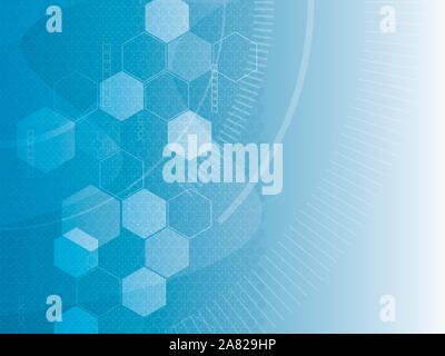 Blue technology and science background, abstract creative design with dot and line, hexagon shape on gradient background. Hi tech blue futuristic back Stock Vector