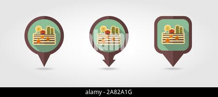 Farm landscape with barn, windpump, haystack and granary flat vector pin map icon. Map pointer. Map markers. Agriculture sign. Stock Vector