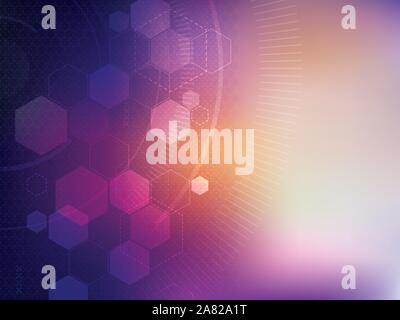 Violet technology and science background, abstract creative design with dot and line, hexagon shape on gradient background. Hi tech blue futuristic ba Stock Vector