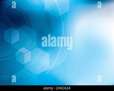 Blue technology and science background, abstract creative design with dot and line, hexagon shape on gradient background. Hi tech blue futuristic back Stock Vector