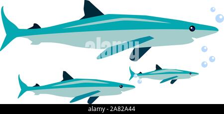 Sharks under sea, illustration, vector on white background. Stock Vector