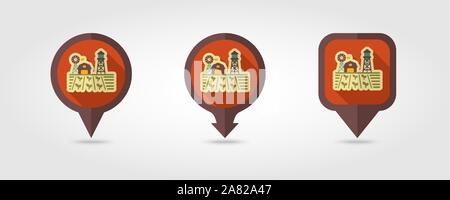 Farm landscape with barn, windpump, seedling and water tower flat vector pin map icon. Map pointer. Map markers. Agriculture sign Stock Vector