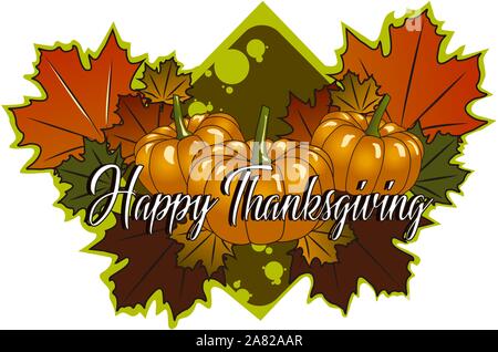 Pumpkins with autumn leaves, illustration, vector on white background. Stock Vector