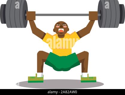 Man lifting weights, illustration, vector on white background. Stock Vector
