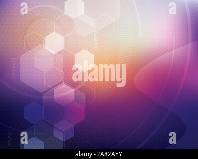 Violet technology and science background, abstract creative design with dot and line, hexagon shape on gradient background. Hi tech blue futuristic ba Stock Vector