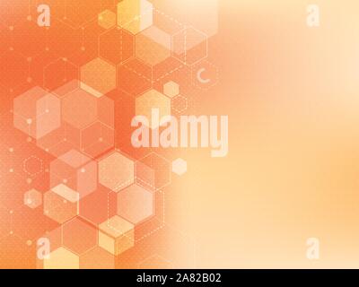 Orange technology and science background, abstract creative design with dot and line, hexagon shape on gradient background. Hi tech blue futuristic ba Stock Vector