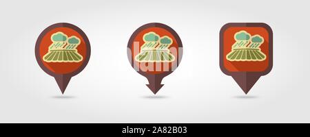 Cloud with rain over the field flat vector pin map icon. Map pointer. Map markers. Agriculture sign Stock Vector