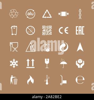 Vector illustration, flat design. Packaging icons, package signs set Stock Vector