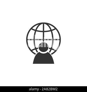 Vector illustration, flat design Global user, businessman icon Stock Vector