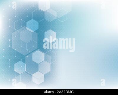 Blue technology and science background, abstract creative design with dot and line, hexagon shape on gradient background. Hi tech blue futuristic back Stock Vector