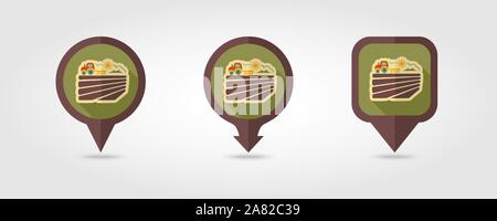 The tractor plows the field before sowing flat vector pin map icon. Map pointer. Map markers. Spring or autumn field work. Agriculture sign Stock Vector