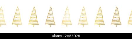 Gold foil metallic Christmas trees on white seamless vector pattern ...