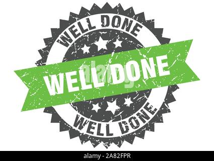 well done grunge stamp with green band. well done Stock Vector