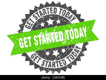 get started today grunge stamp with green band. get started today Stock Vector