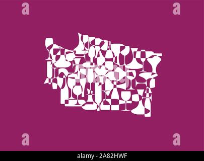 States winemakers - stylized maps from silhouettes of wine bottles, glasses and decanters. Map of Washington. Stock Vector