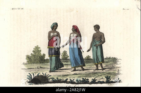 Costume of the women of the Kingdom of Kongo (Congo). Handcoloured copperplate engraving by Antonio Sasso from Giulio Ferrario's Ancient and Modern Costumes of all the Peoples of the World, Florence, Italy, 1843. Stock Photo