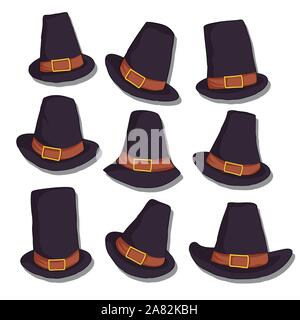 set of pilgrim hat vector illustration.  Stock Vector